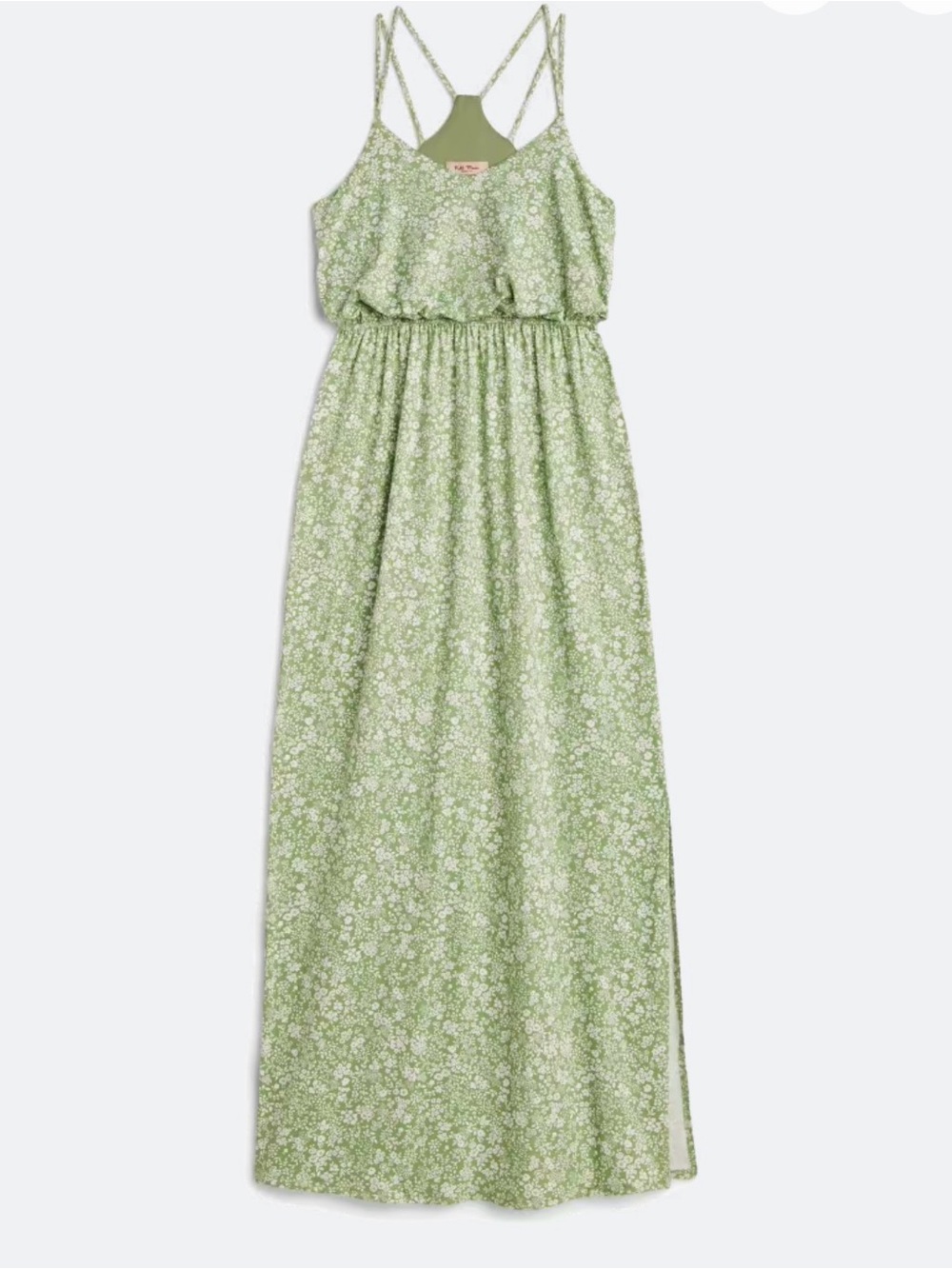 Light Green Floral Maxi Dress with Spaghetti Straps